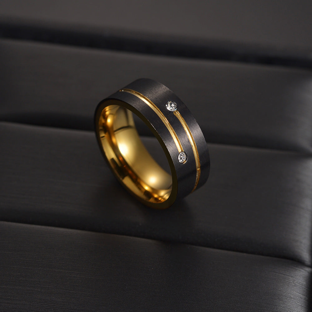 Titanium Steel Black Gold Two-Tone Ring for Men with Electroplated 8MM Band