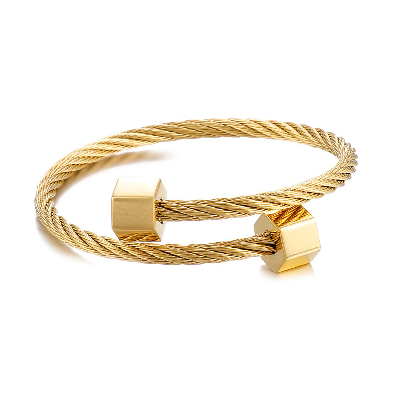 Hexagonal Open Elastic Bracelet – Men's Titanium Steel Winding Geometric Weiya Bracelet