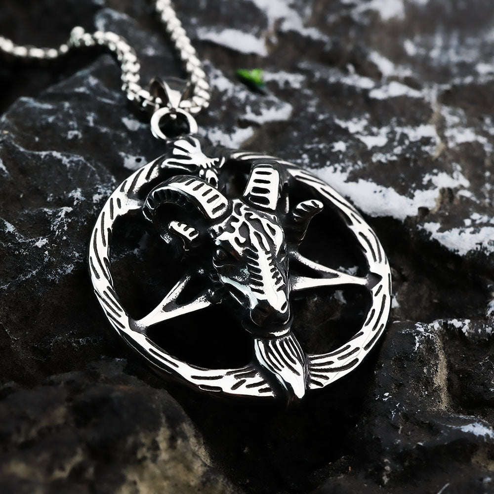 Planderful Nordic Hexagram Ram Head Pendant For Men Durable Stainless Steel Necklace