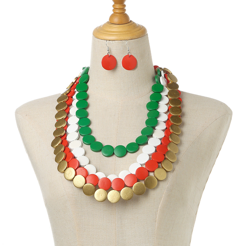 Planderful Savanna Rhythms Necklace Earrings Set – Unique Contrasting Color Design