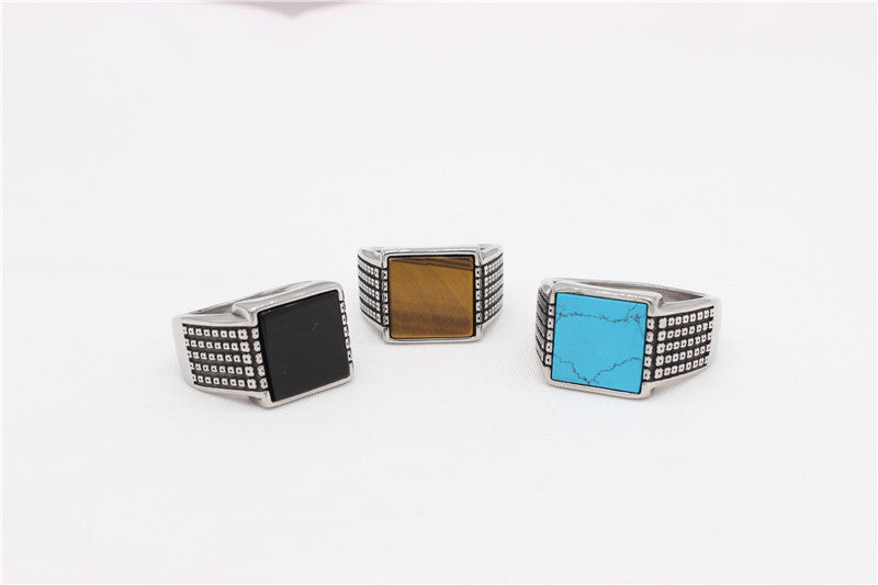 Planderful Titanium Steel Ring For Men Unisex Retro Square Gemstone Protection Statement Everyday Genie Collection