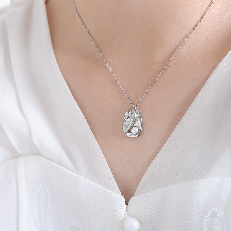 Saturn Zircon Pearl Pendant with Three-Dimensional Design Texture - Gold-Plated Titanium Steel Necklace for Women