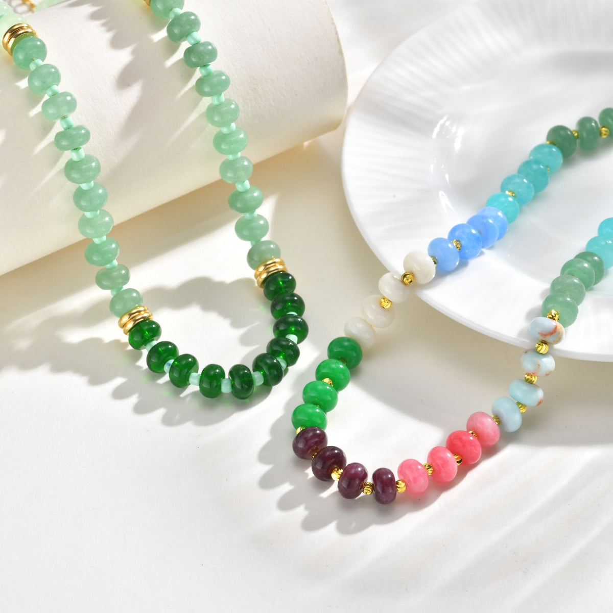 Stainless Steel Natural Stone Abacus Beads Copper Watermelon Beads Necklace Dopamine