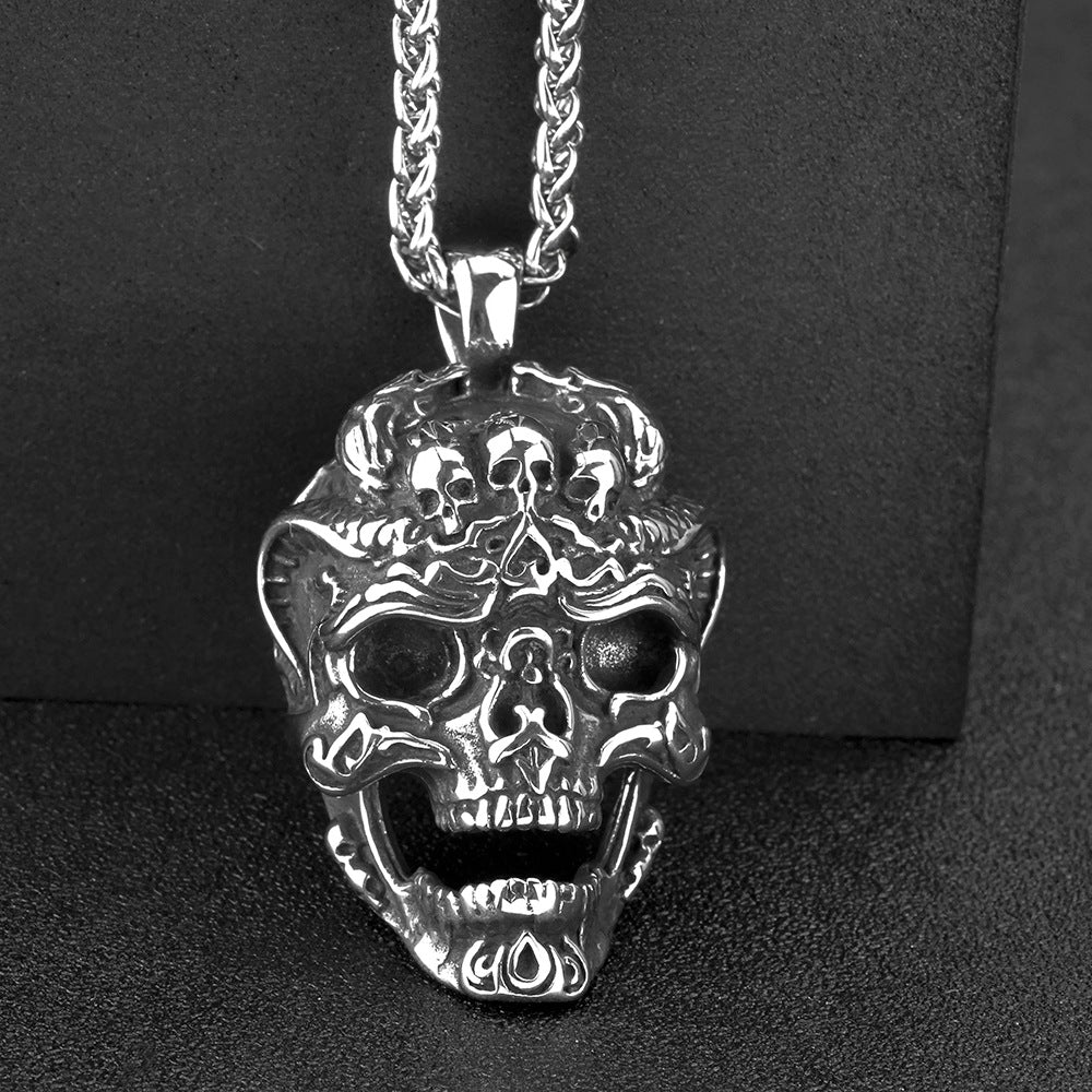 European and American Jewelry Stainless Steel Men's Pendant Necklace Retro Hollow Skull Pendant