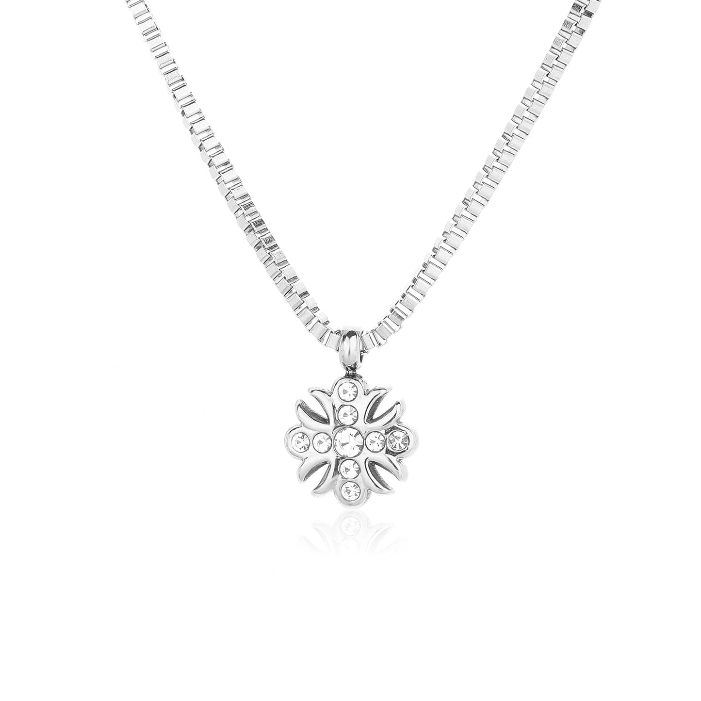 Planderful Jewelry Mens Cross Flower Pendant Necklace Stainless Steel Gold and Silver Plating Zircon