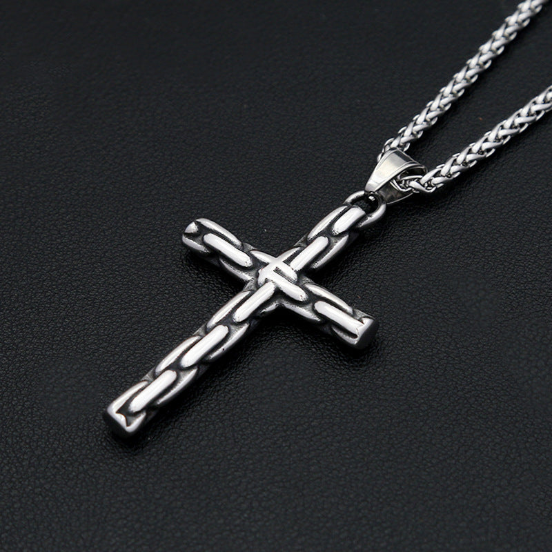 Punk Cross Snake Stainless Steel Men's Pendant Necklace