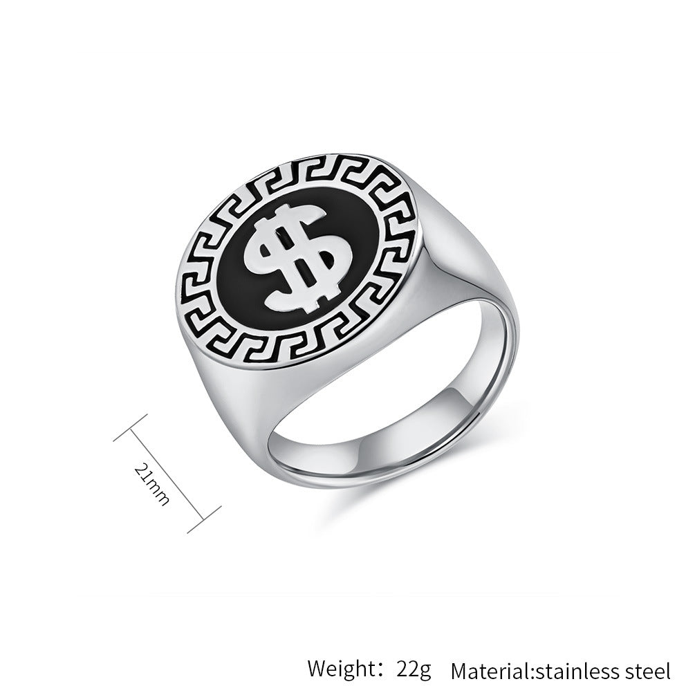Planderful Titanium Steel Dollar Logo Ring For Hip Hop Fashion Lovers High End Street Jewelry