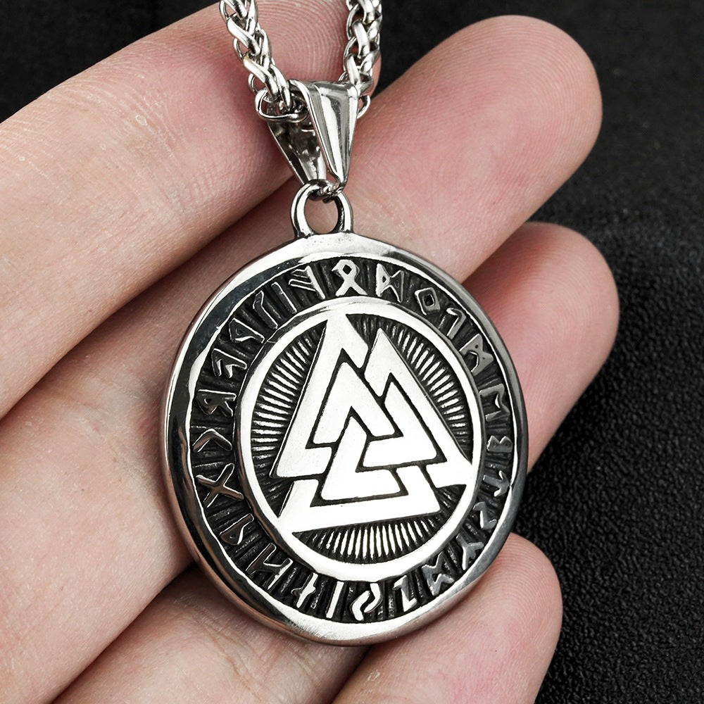 European And American Jewelry Stainless Steel Men's Pendant Necklace Retro Triangle Logo