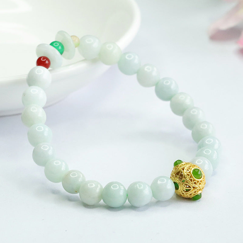 Jadeite Prosperity-Charm Beaded Bracelet