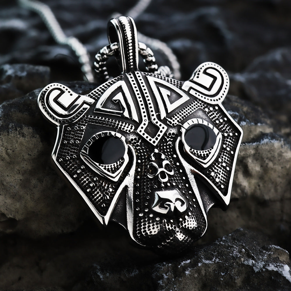European And American Retro Stainless Steel Viking Bear Mask Pendant Necklace For Men