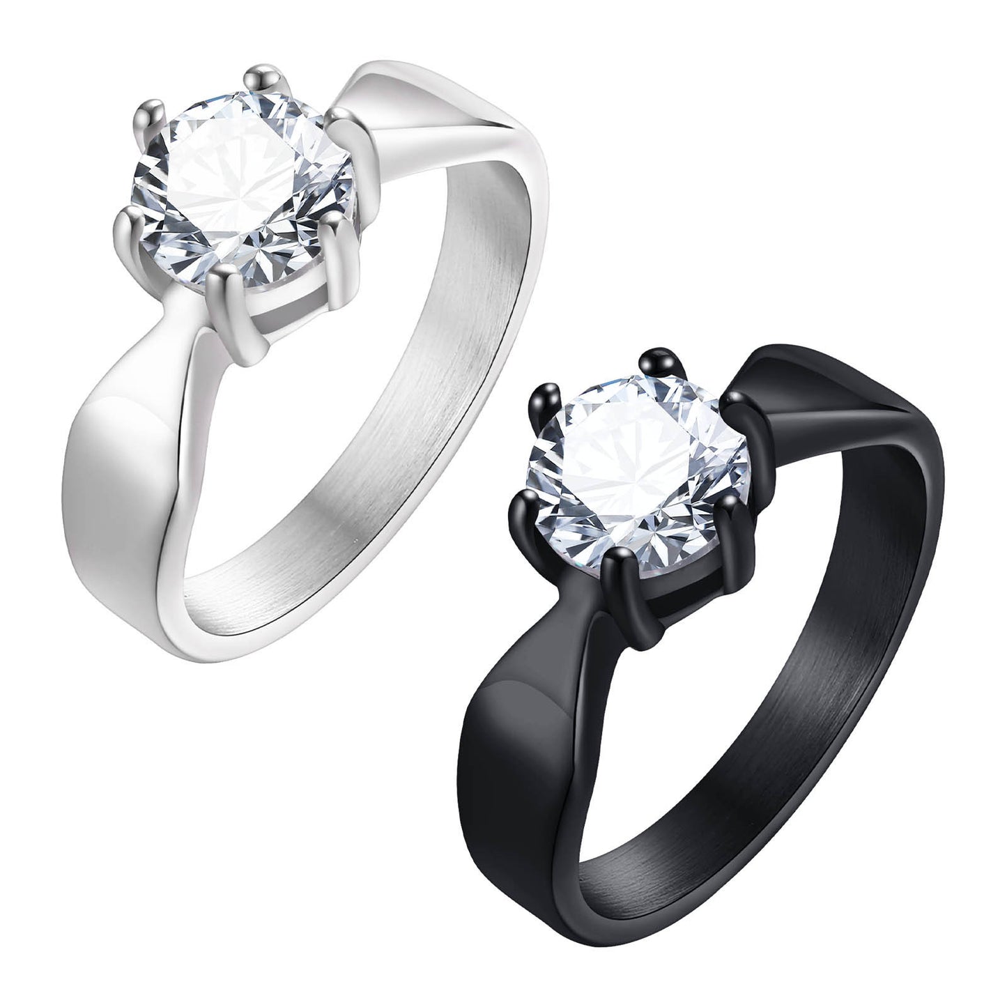 Japanese And Korean Popular Jewelry Wholesale Women's Ring 7MM Titanium Steel Claw Inlaid With Zircon