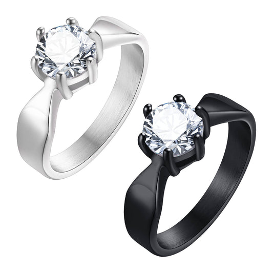 Japanese And Korean Popular Jewelry Wholesale Women's Ring 7MM Titanium Steel Claw Inlaid With Zircon