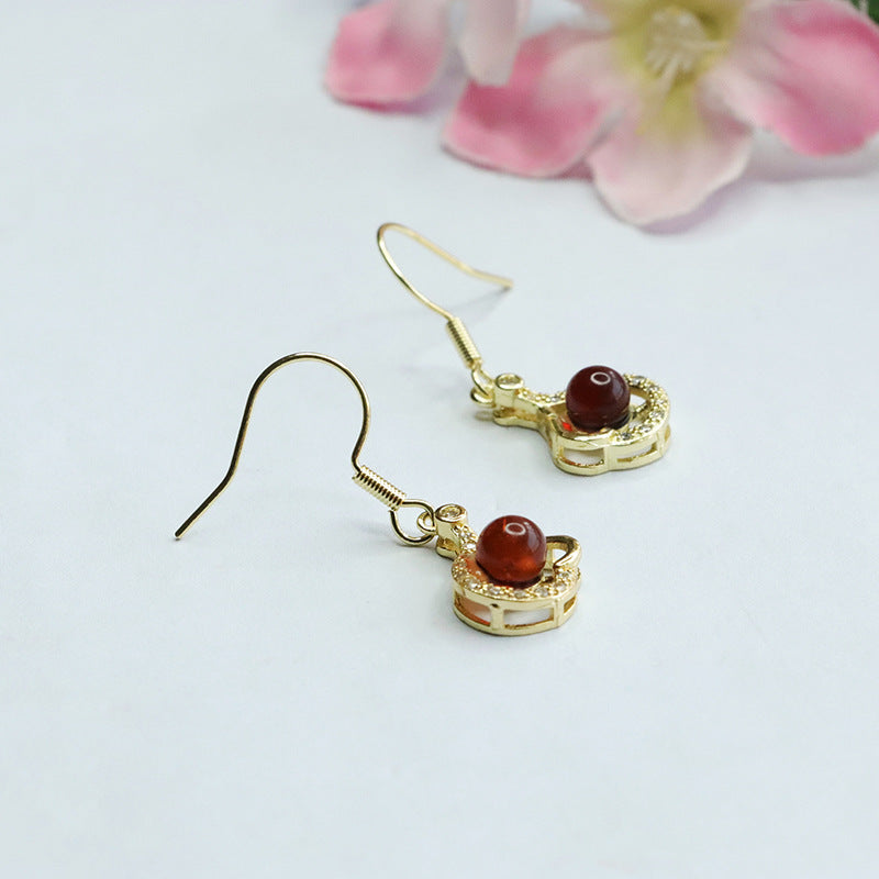 Blood Amber Heart Drop Earrings