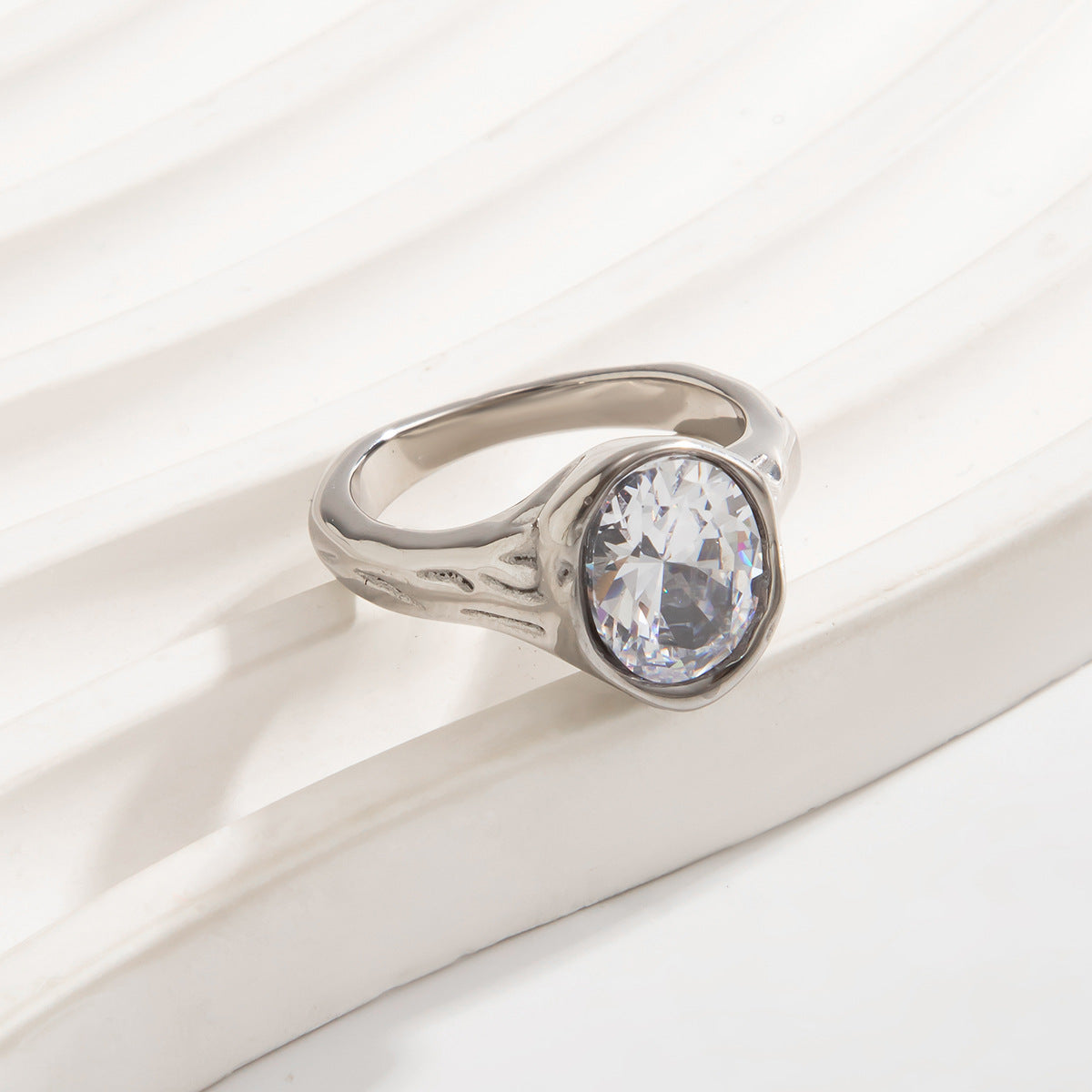 Planderful Stainless Steel Ring With Lava Texture And Zircon Inlays For Women Statement Jewelry