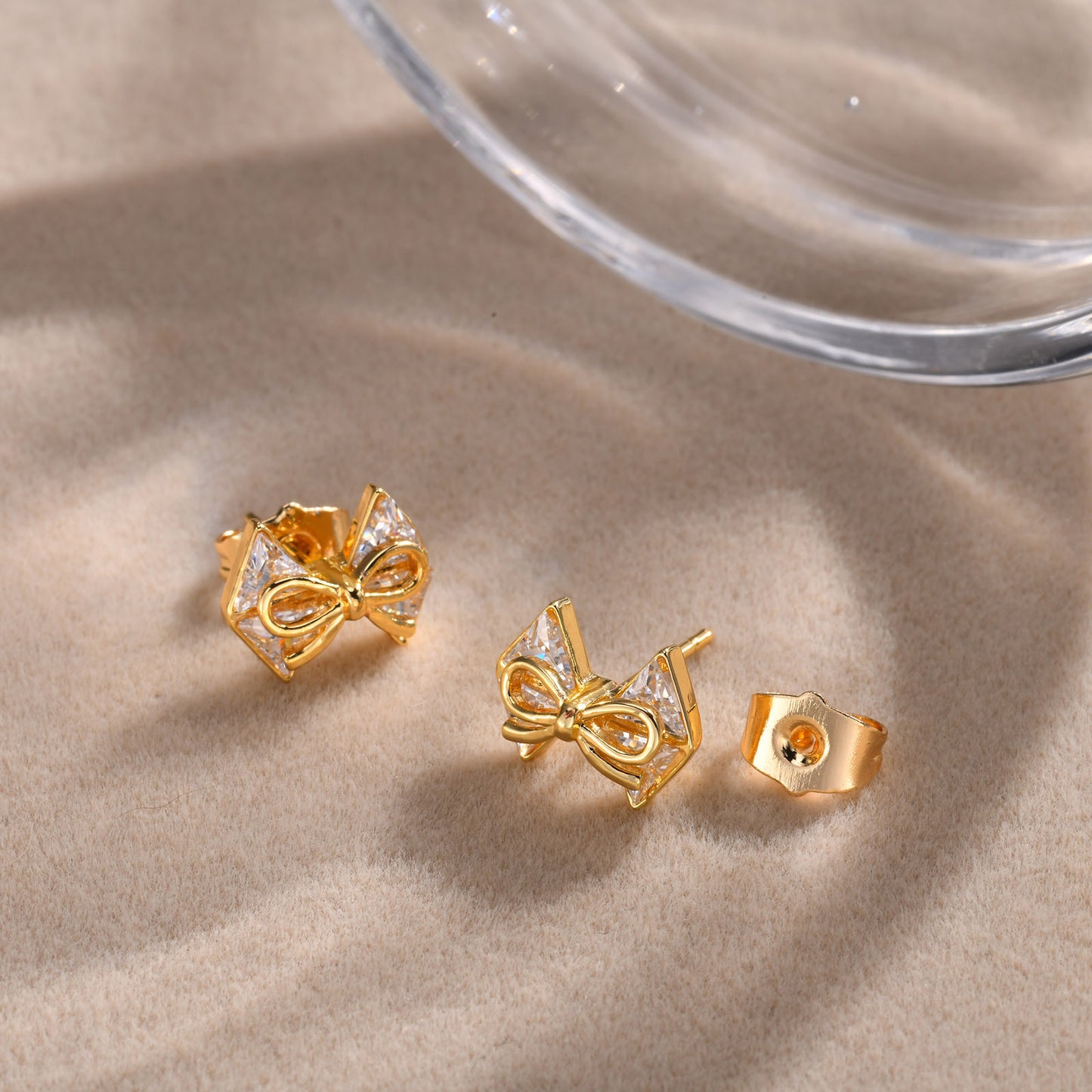 European And American Jewelry Zircon Bow Copper Ear Gold