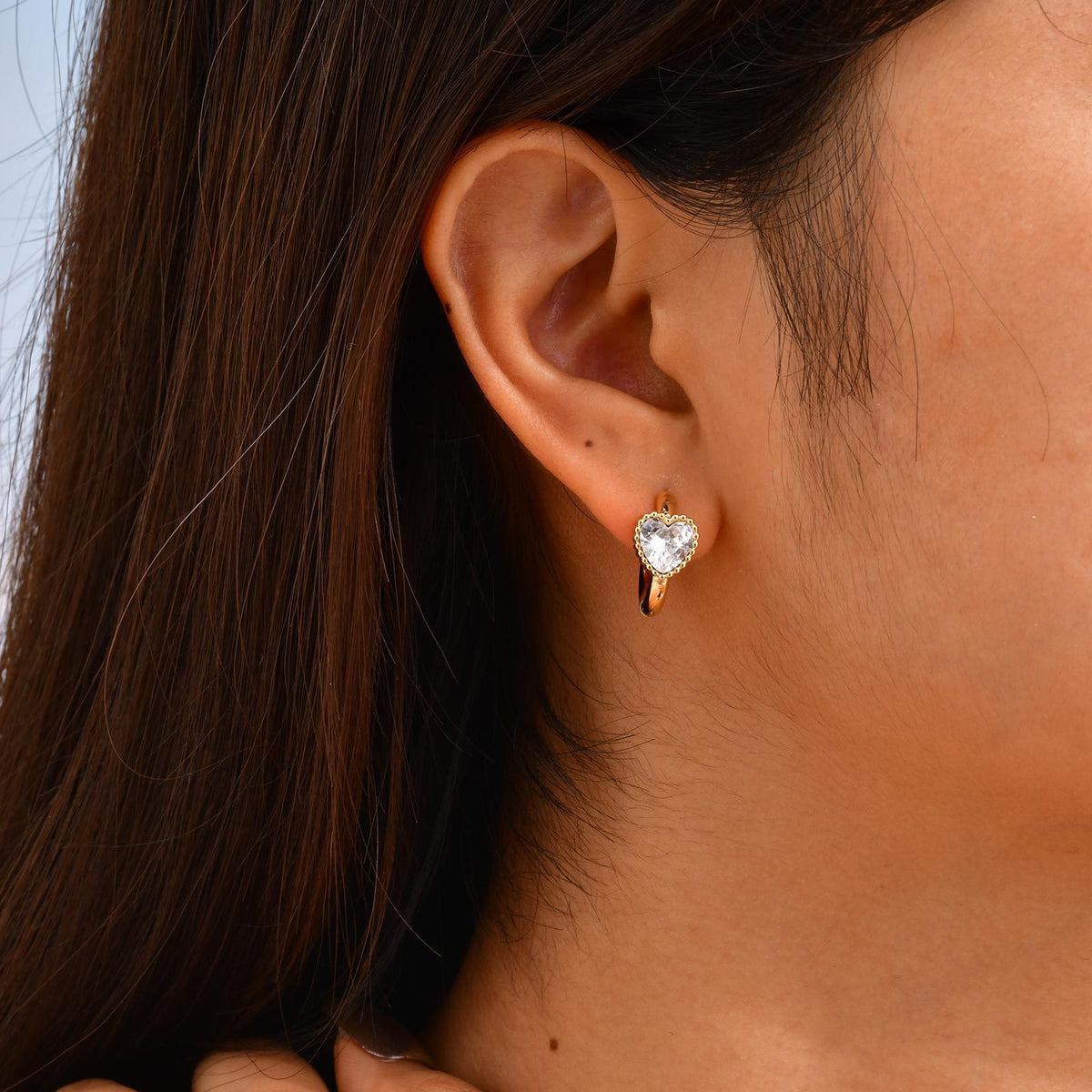 Stainless Steel Zircon Heart Earrings