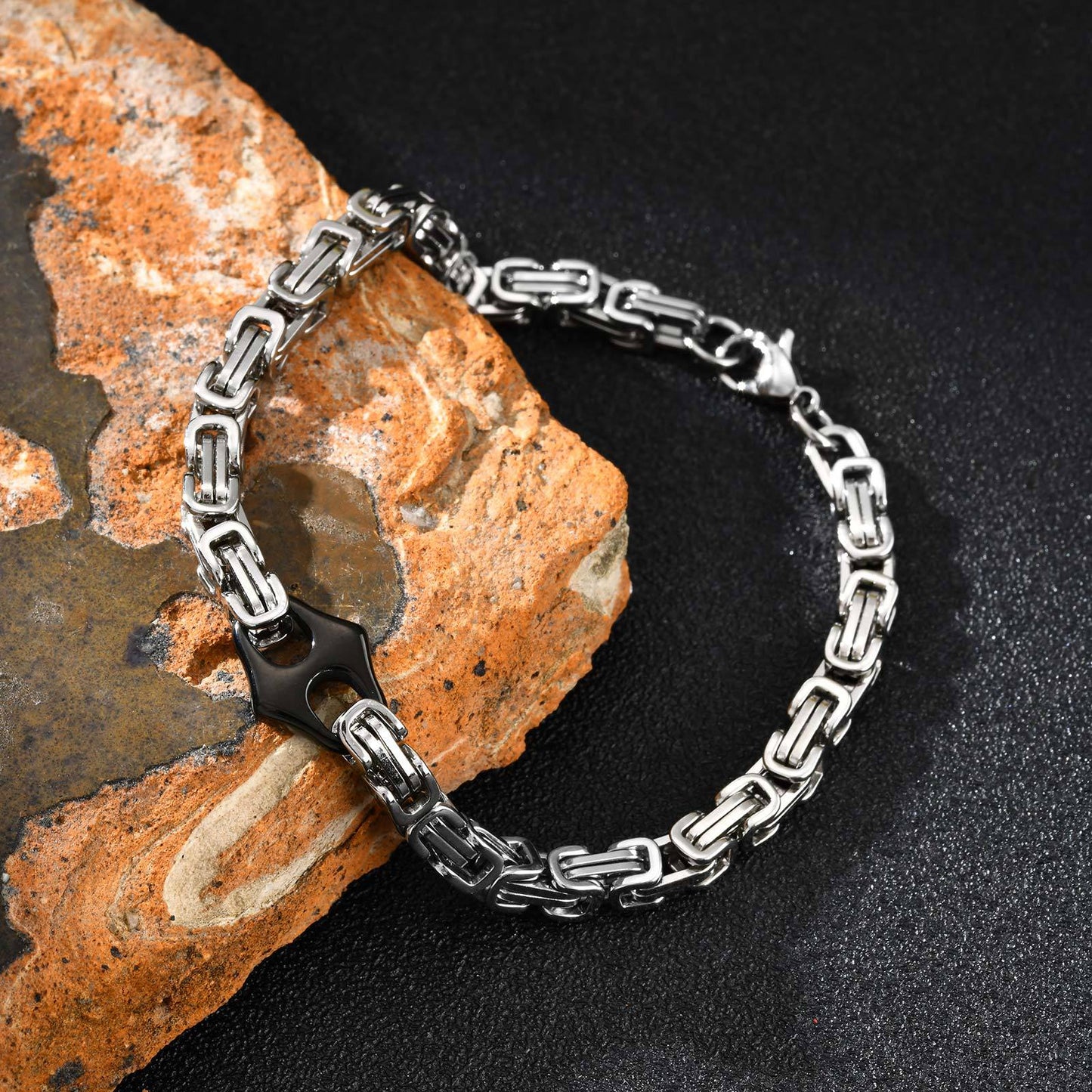 Planderful Stainless Steel Byzantine Chain Bracelet for Men
