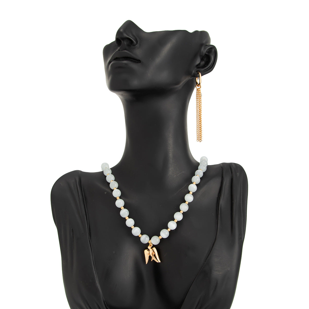 Planderful Vienna Verve Cat Eye Beaded Jewelry Set For Women Fringed Ear Buckle Earrings And Swallow Pendant Necklace