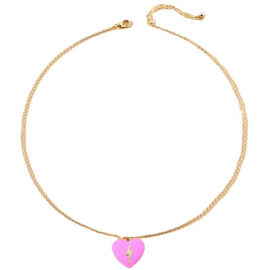 Pink Lightning Love Necklace with Heart Pendant