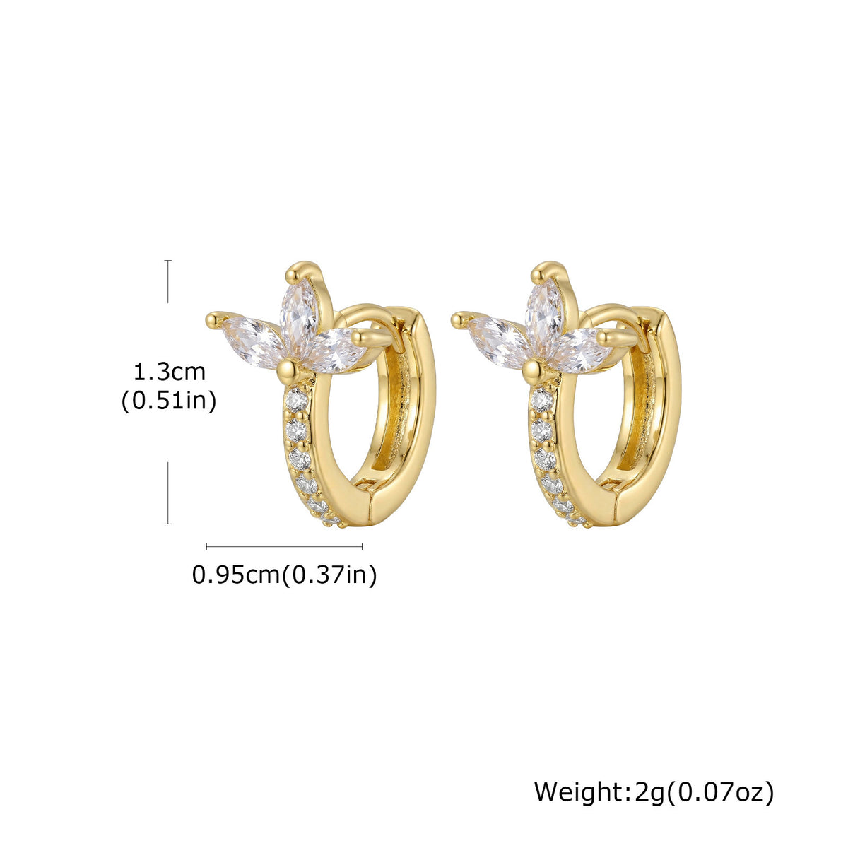 Copper , Zircon Clover Earrings, Earrings
