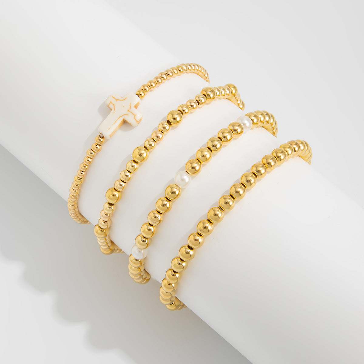 Planderful Vienna Verve Cross Beaded Elastic Bracelet Set For Women Retro Versatile Statement Jewelry