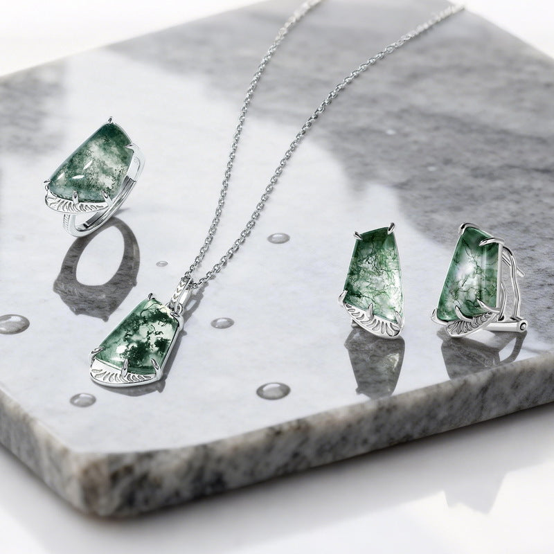 S925 Sterling Silver Moss Agate Signature Jewelry Collection