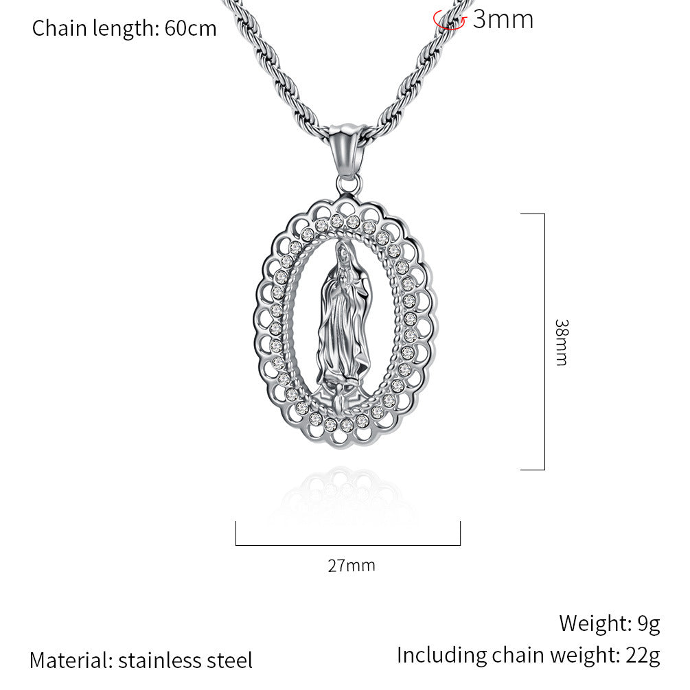 Planderful Everyday Genie Virgin Mary Necklace Stainless Steel Plated 18K Gold Unisex Bold Streetwear Pendant