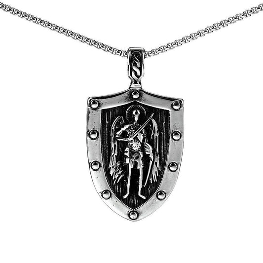 European And American Jewelry Titanium Steel Pendant Wholesale Men's Stainless Steel Necklace Retro Angel Shield Pattern