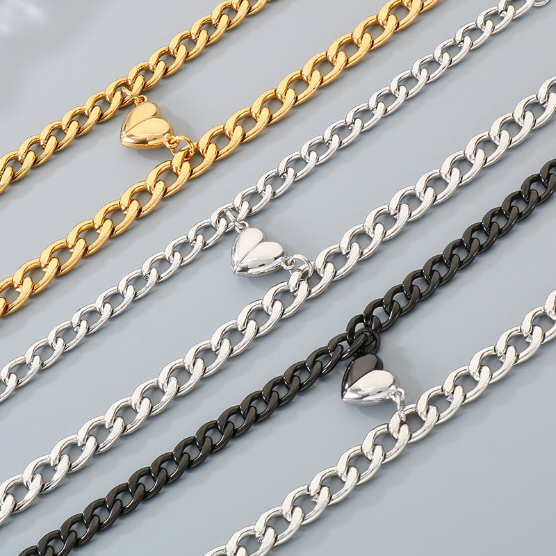 Niche Love Magnetic Bracelet Couple Style – Nk Chain Heart-Shaped Magnet Unisex Titanium