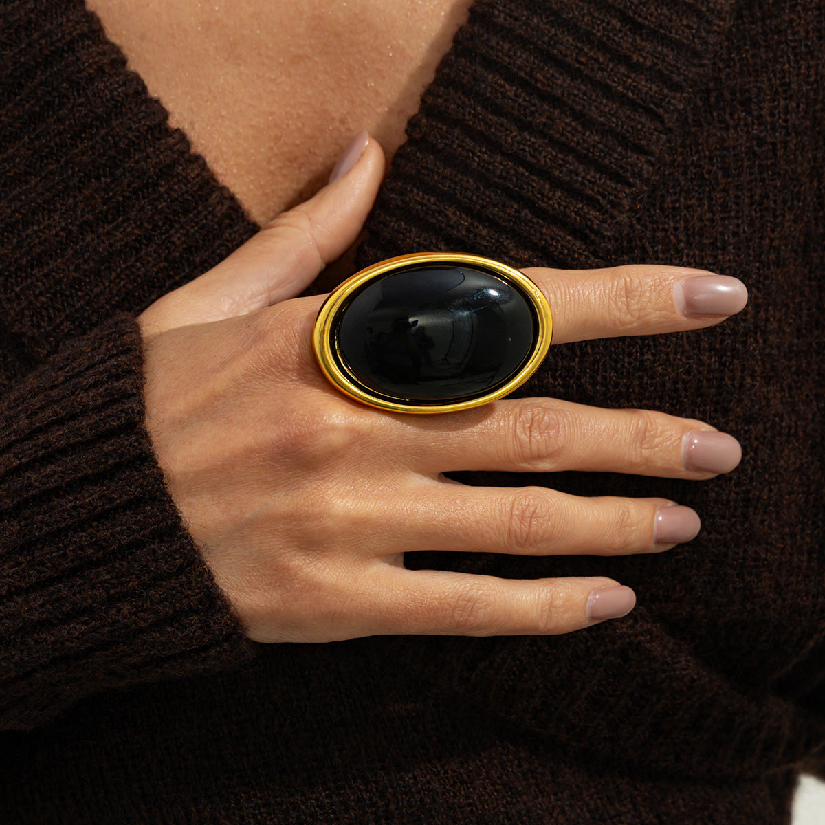 Oval Resin Gemstone Statement Ring By Planderful Vienna Verve For Women Vintage Geometric Opening Jewelry