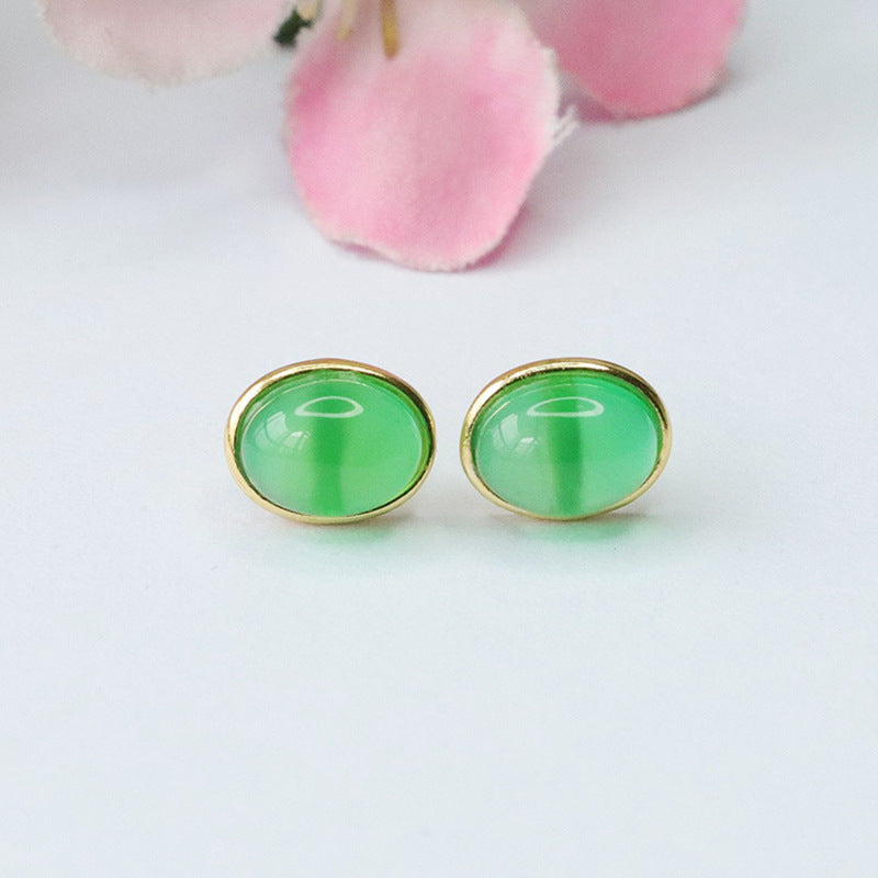 Green Agate and Silver Oval Stud Earrings from the Fortune's Favor Collection