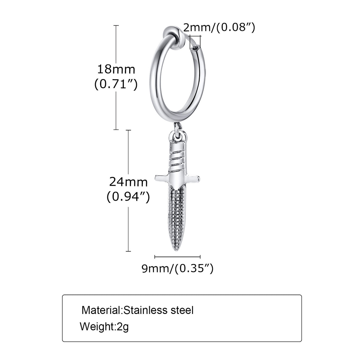 Dagger Charm Hoop Earring — Single Silver Earring
