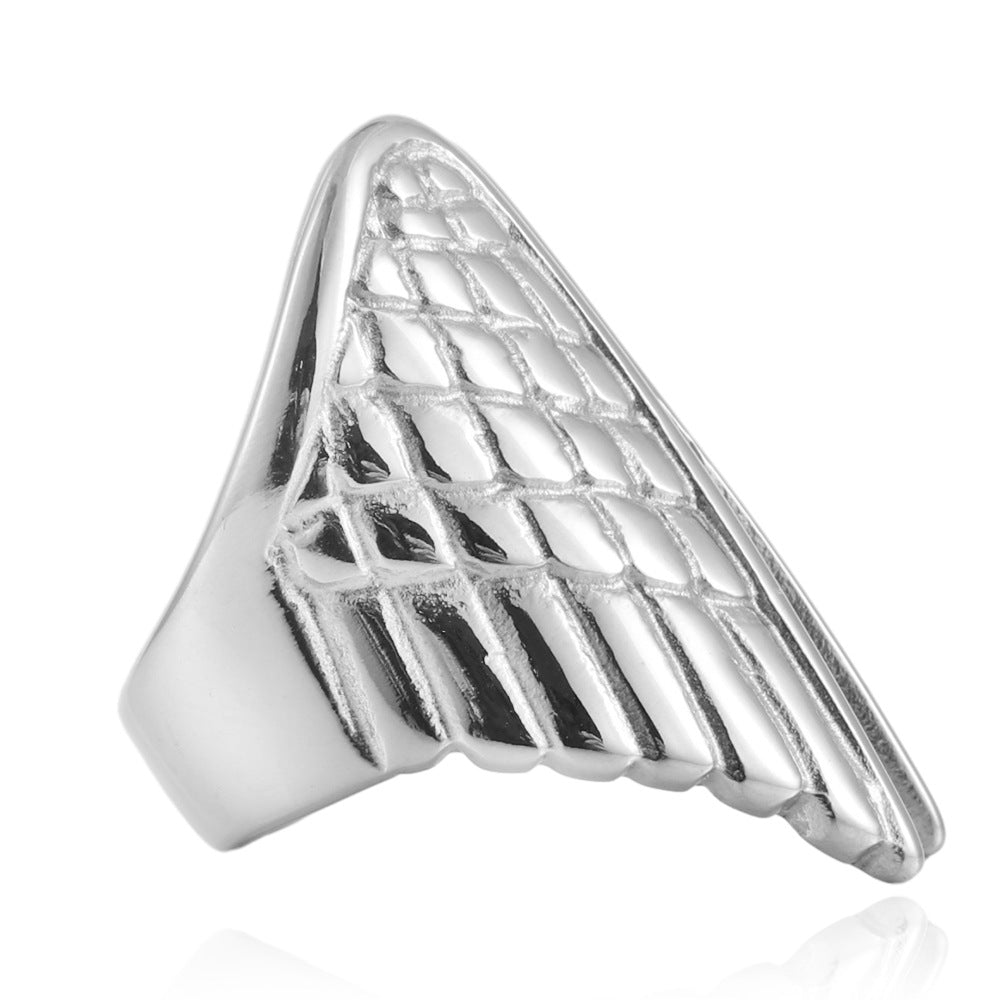 Titanium Steel Angel Wings Fashion Ring for Men and Women - Versatile Trendy Design in European and American Style