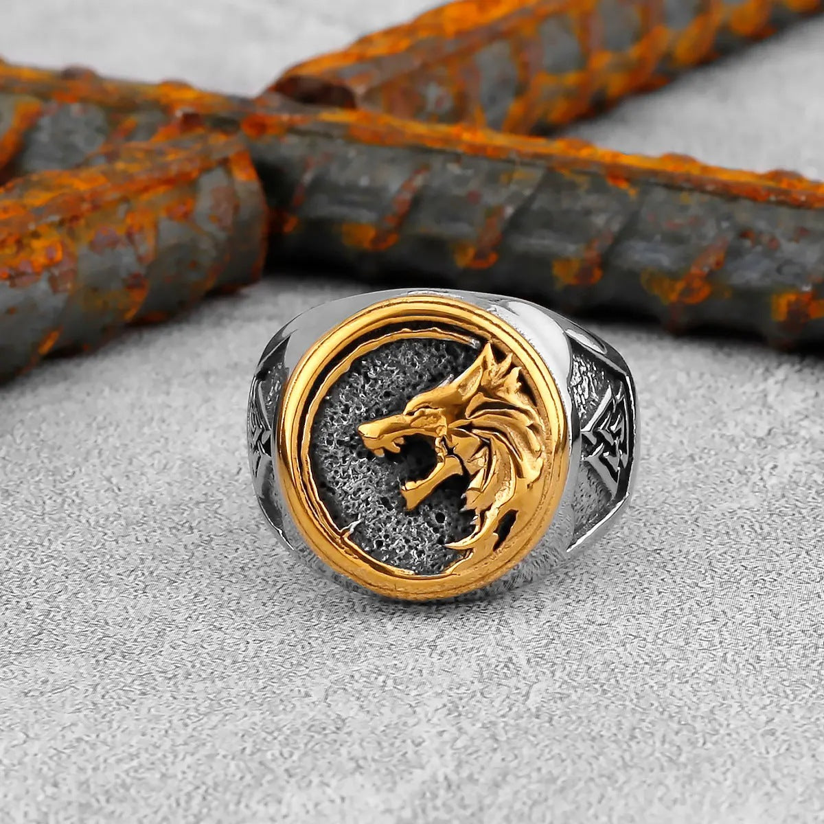 Planderful Everyday Genie Viking Odin Wolf Head Stainless Steel Ring for Men Hip Hop Style
