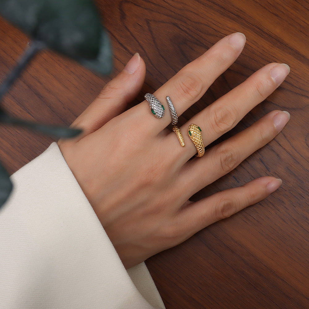 Elegant 18k Gold Plated Snake Ring with Zircon Detailing