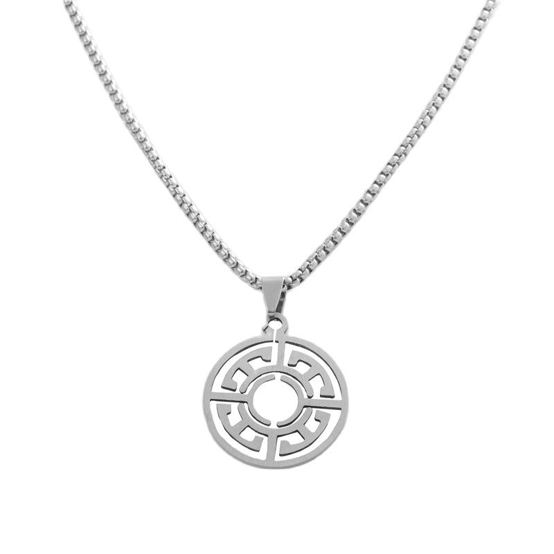 Personalized Retro Titanium Steel Hollow Round Pendant Necklace for Men - Trendy Stainless Steel Design