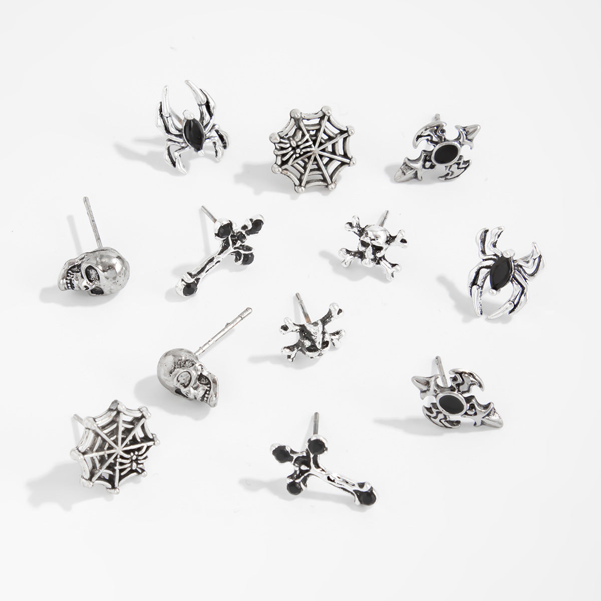 Planderful Gothic Halloween Earrings Set Spider Web Bat Blood Cross With Roses For Women Vienna Verve