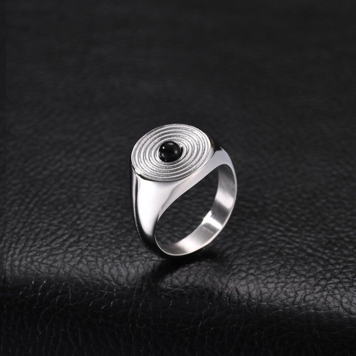 Design Men's Agate Pattern Annual Ring Seal Stainless Steel
