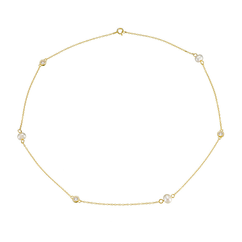 Sterling Silver Natural Freshwater Pearl Necklace Zircon