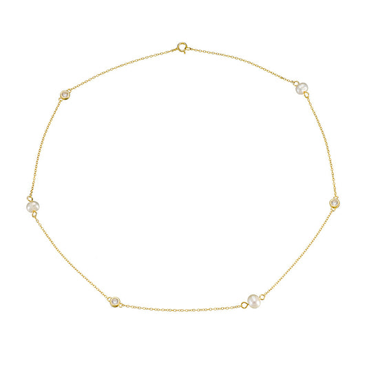 Sterling Silver Natural Freshwater Pearl Necklace Zircon