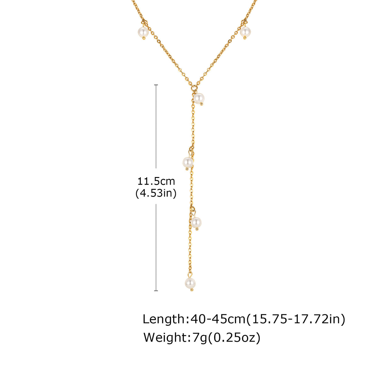 Stainless Steel Grinding Chain Imitation Pearl Fringed Y-Shaped Gold Necklace
