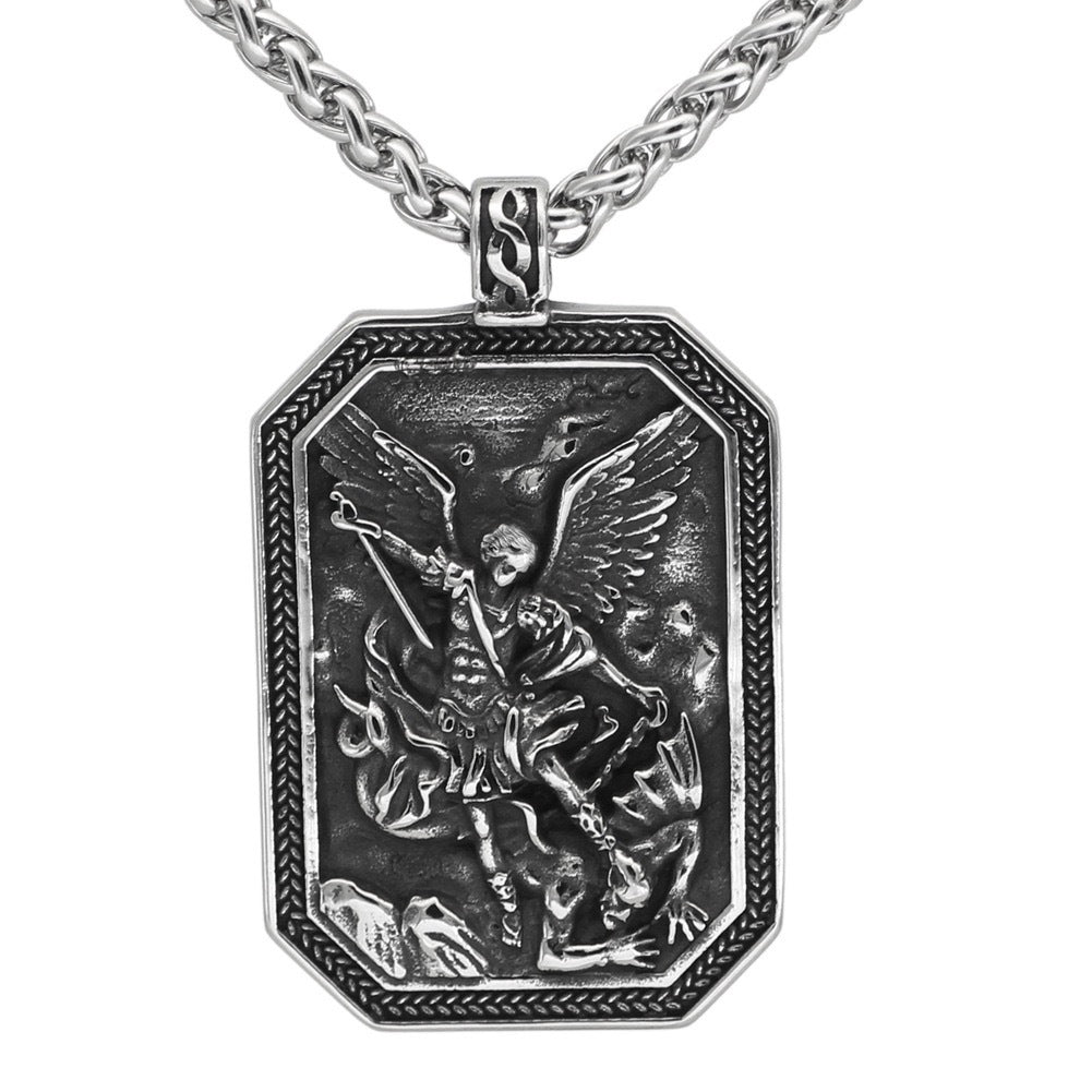 1. Planderful Guardian Angel Shield Necklace in Stainless Steel Unisex Retro European American Design Pendant
