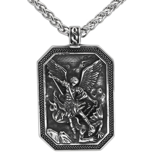 1. Planderful Guardian Angel Shield Necklace in Stainless Steel Unisex Retro European American Design Pendant