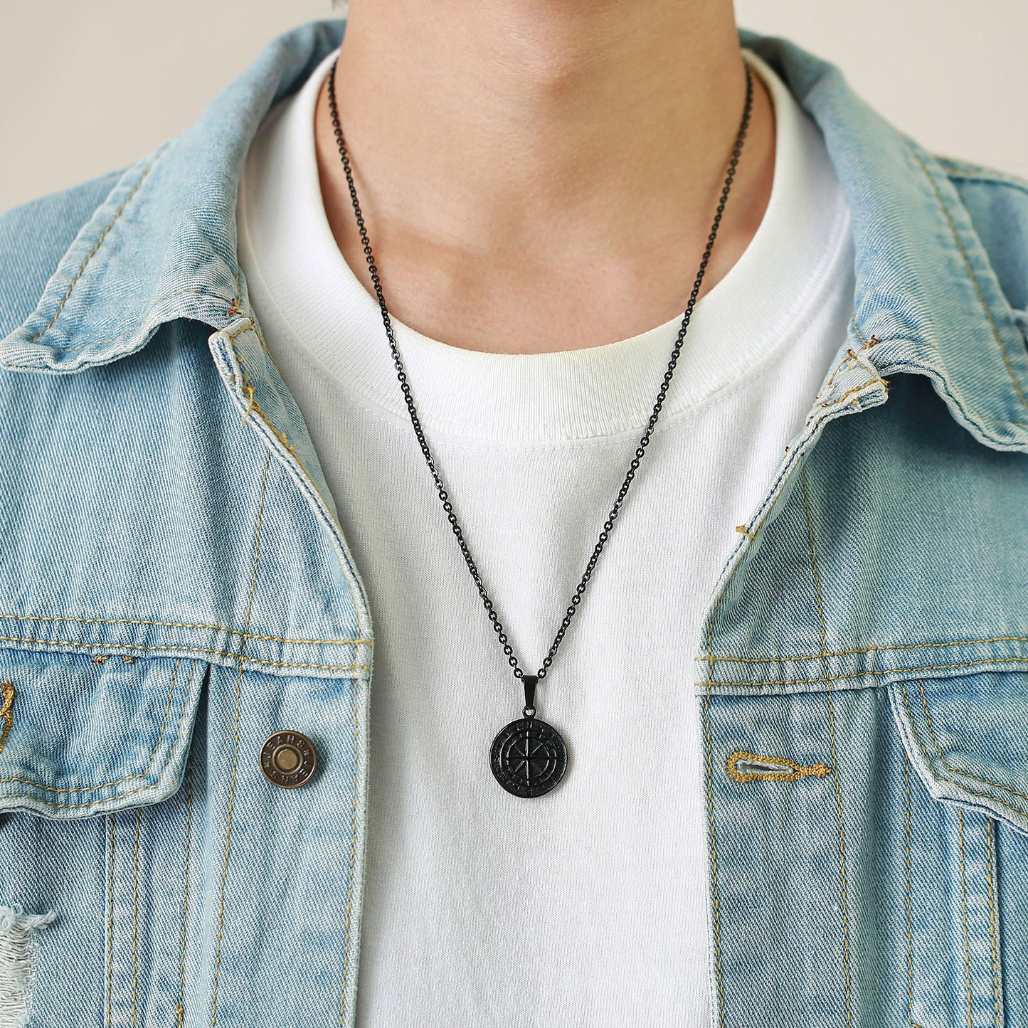 Stainless Steel Compass Pendant Gold Coin Compass Necklace