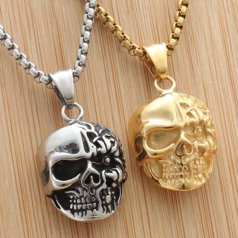 Personalized Titanium Steel Skull Pendant Necklace for Men - Trendy Punk Design by Planderful