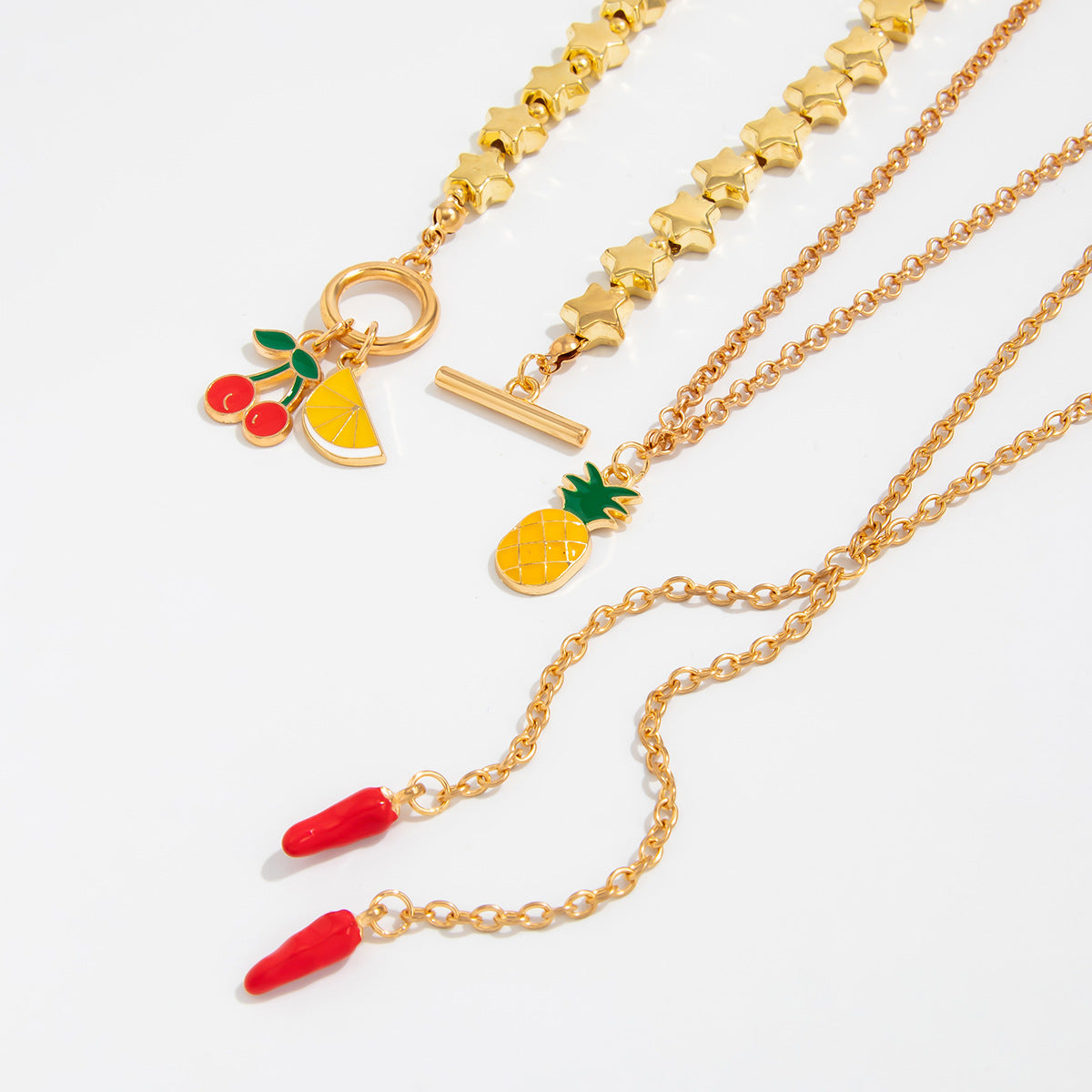 Pineapple & Cherry Y-Shaped Fringe Necklace