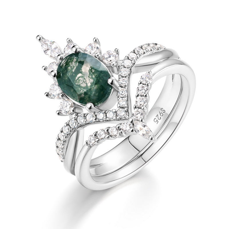 Planderful Jewelry Sterling Moss Agate Ring