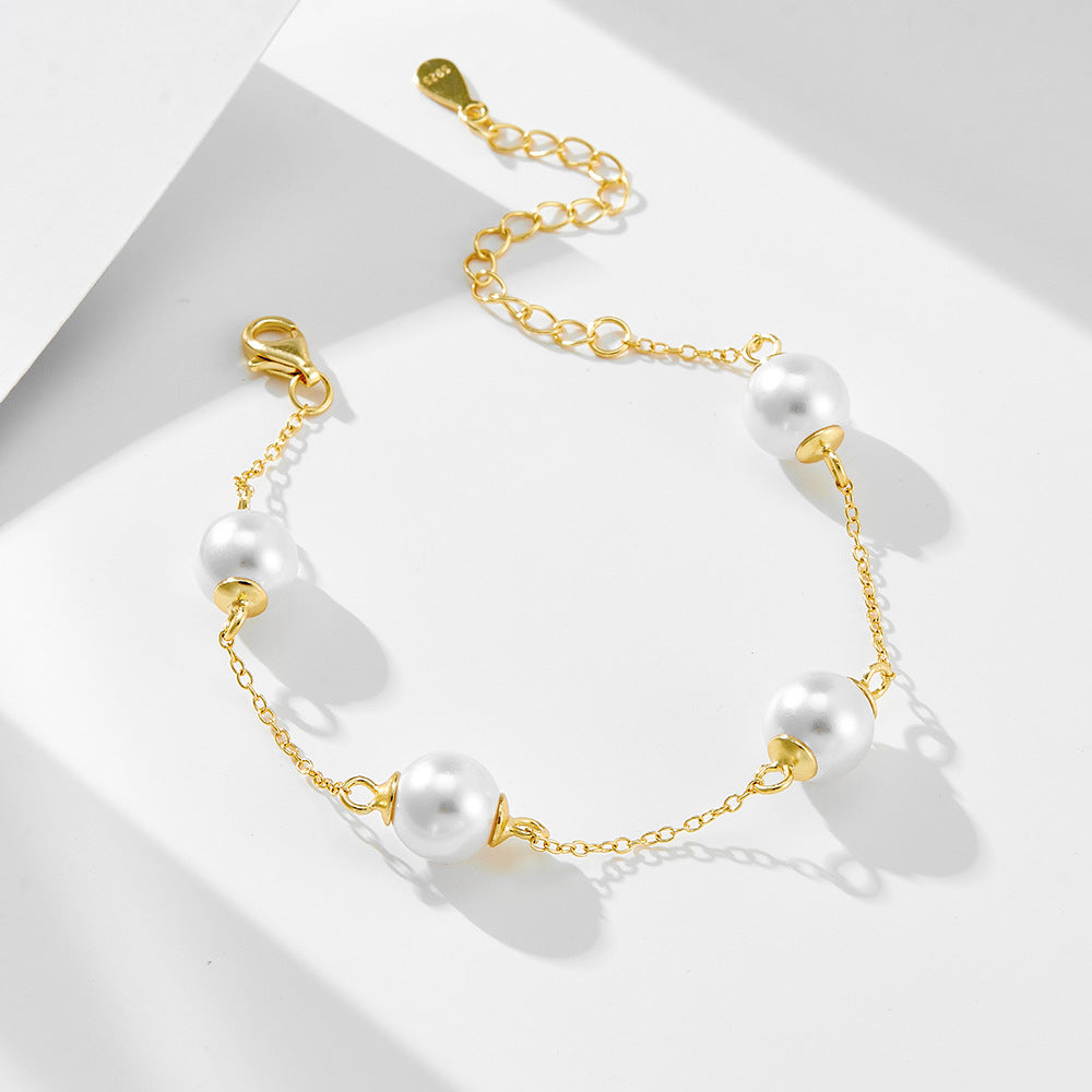 S925 Sterling Silver Pearl Bracelet Wind Beaded Bracelet