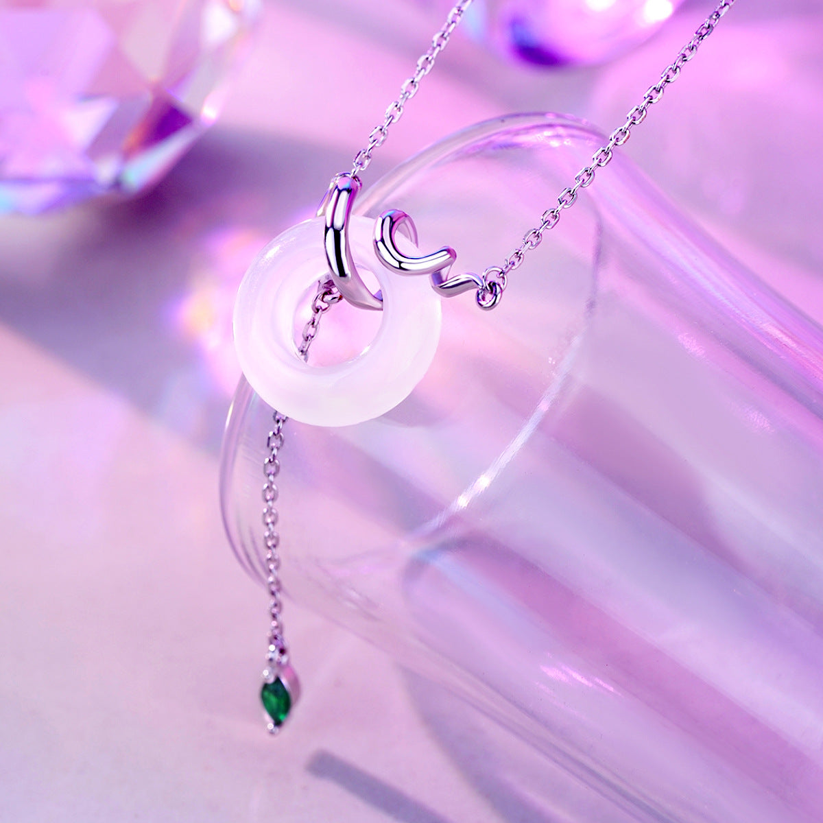 S925 Sterling Silver Natural Chalcedony Safety Buckle Necklace