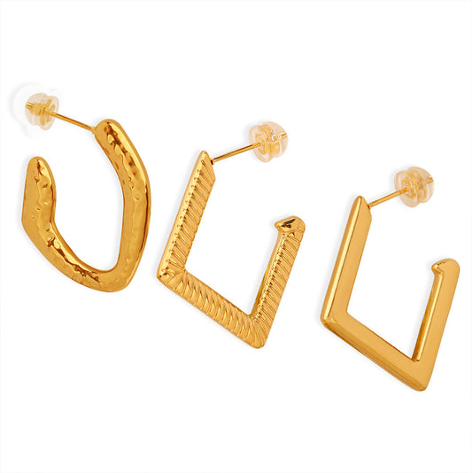 18K Gold Plated Geometric Earrings - Fashionable Titanium Steel Design